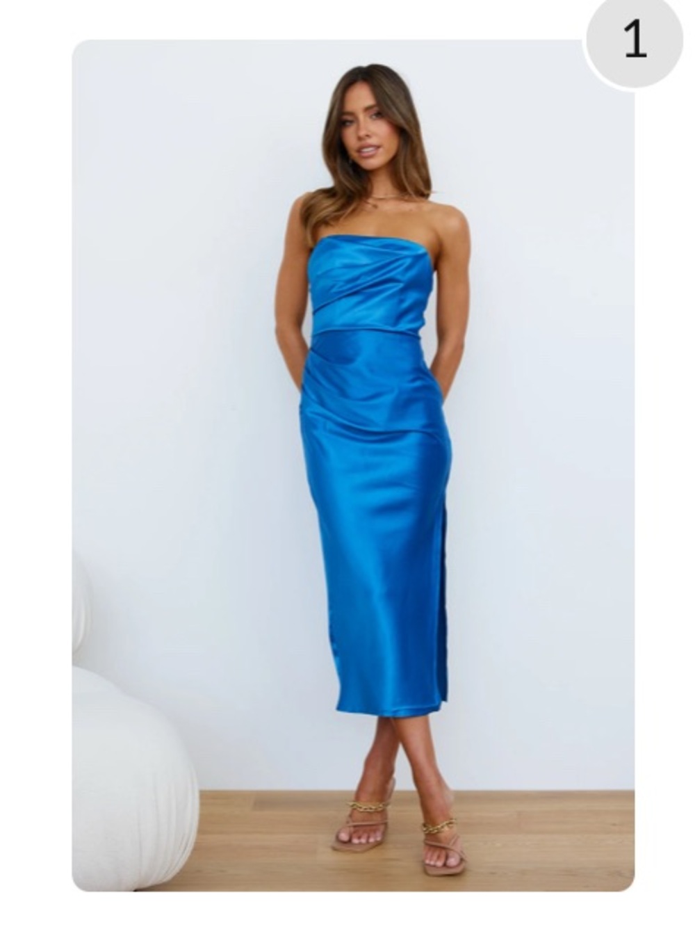 Strapless Satin Midi Dress in Vibrant Blue